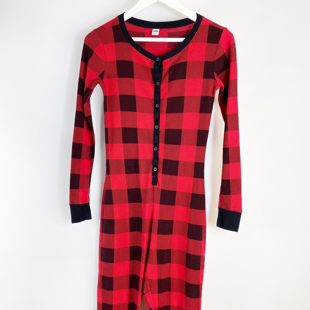 Old Navy One Piece Plaid Buffalo Check Long Sleeve Christmas Pajama Set XS